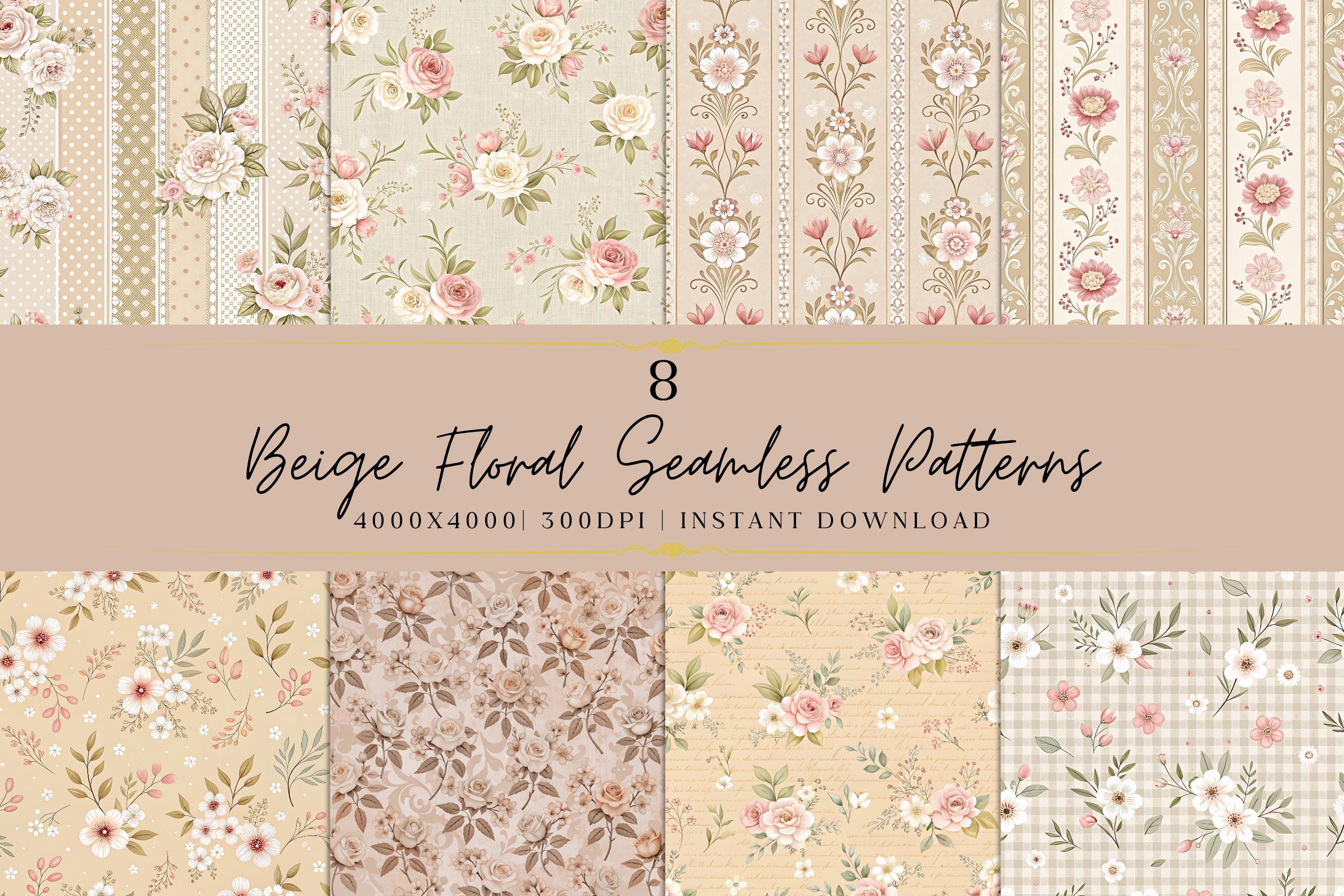 Beige Floral Seamless Patterns Bundle | Vintage Rose Digital Paper ...