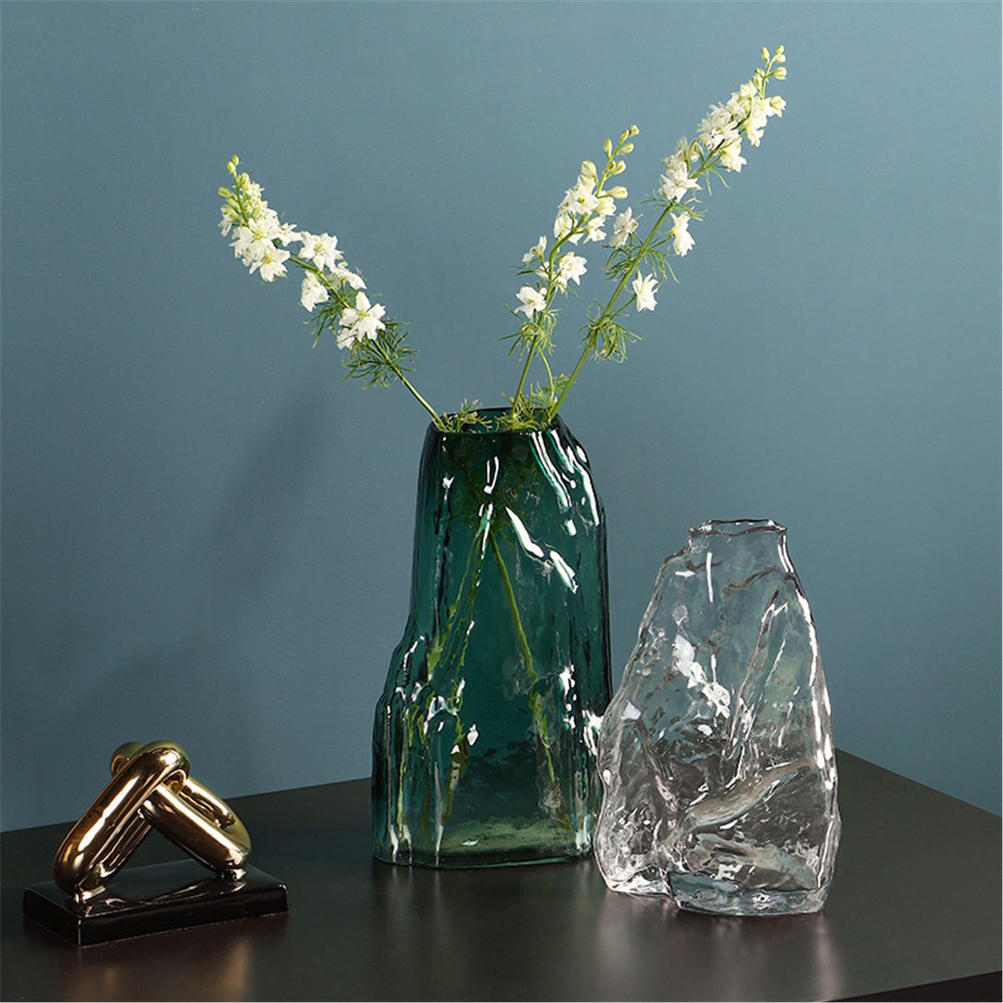 Iceberg Glass Vase Green Glass Vase Flower Arrangement Etsy