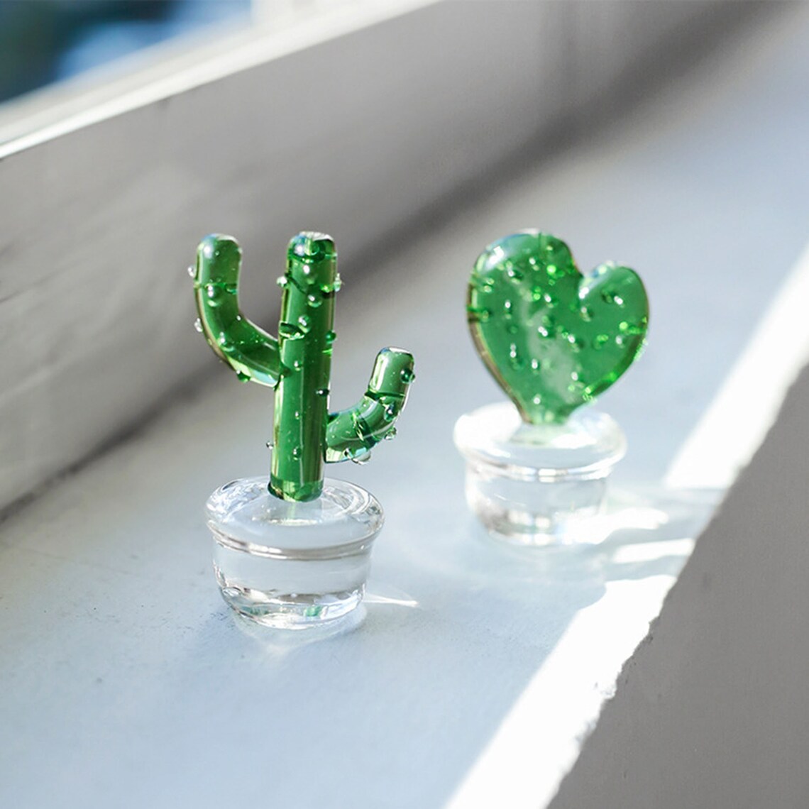 Handmade Blown Cactus Glass Ornaments Green Plants Glass Etsy