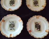 Set of 4 Vintage Napco Hand-painted High Cards Ashtrays