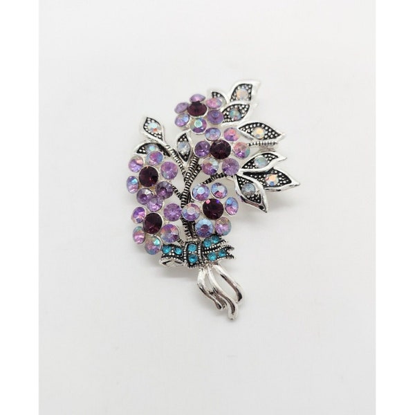 Nina Ricci for Avon Floral Bouquet Brooch Pin Lavender AB Rhinestones Signed