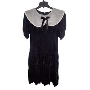 black velvet dress with white collar 80s Black Velvet Dress White Lace Collar Joan Leslie Kasper – RareJule  Vintage