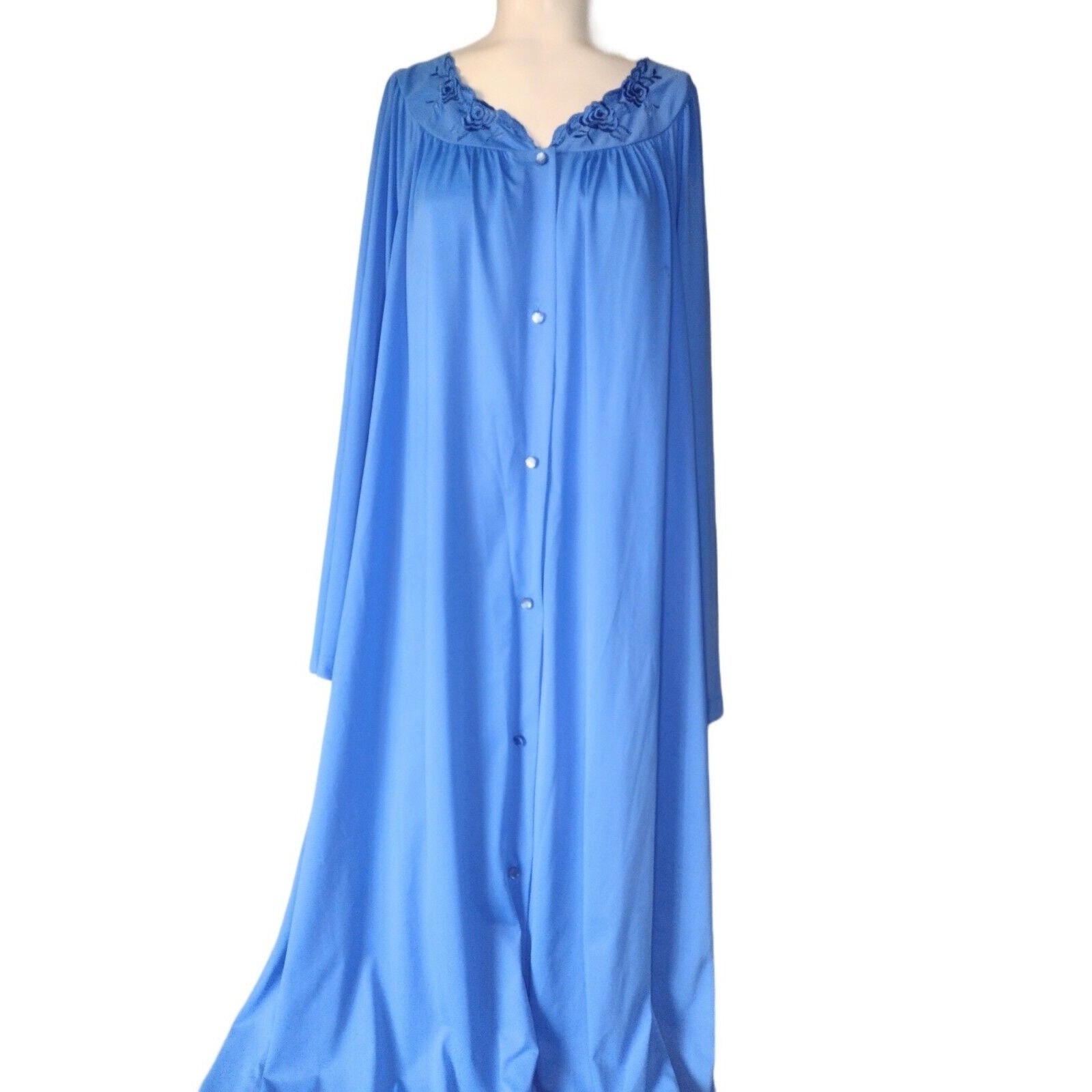 Vintage Shadowline Nylon Robe Womens Size 2X Blue Embroidered Etsy