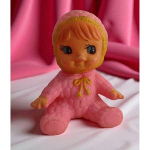 Vintage Pink Rubber Baby Girl Squeaker Toy Korea Kitsch