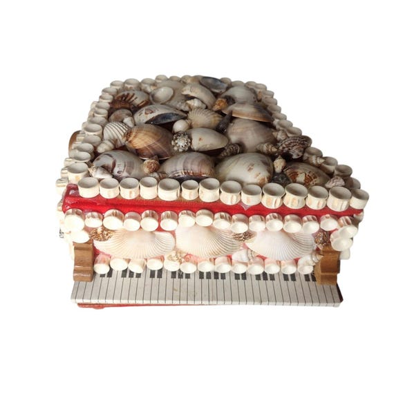 Boîte à Bijoux Vintage Piano à Queue – Incrustations Coquillages – Très Bon état