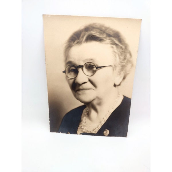 Vintage Sweet Grandma Tinted Photograph Picture Elderly Lady Glasses Jewelry