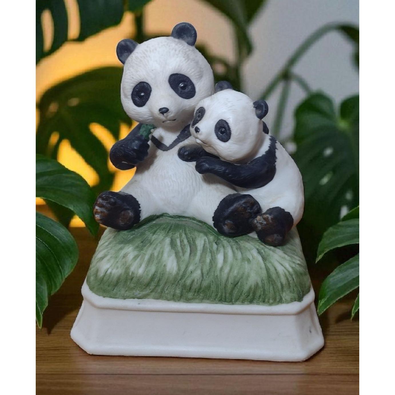 Vtg Gorham Panda Bear Music Box Japan Bisque Porcelain Love Me