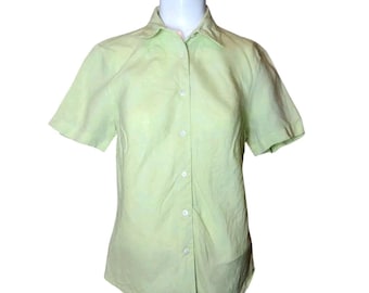 Talbots Irish Linen Button Up Top Size 8 Vintage Celery Green Beach Coastal