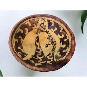 Handpainted Carved Giraffe Wood Bowl African Safari Decor Primitive