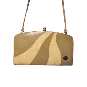 Vintage 70s BFL piel de serpiente sintética bolso de hombro beige push cierre retro