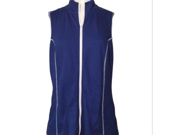 Quacker Factory Strass Full Zip Gilet Taille S Bleu Jersey Knit Stretch Stitch