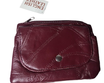 Monedero estilo cartera vintage de piel inglesa con diseño de patchwork color sangre de buey NUEVO