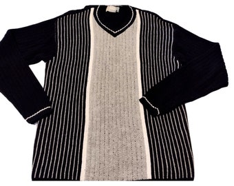 Vintage City Streets Sweater Mens Size M Pullover Crewneck Stripes Black Gray