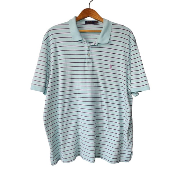 Polo Ralph Lauren Mens Striped Polo Shirt Size XXL Golf Vintage Mint Green Blue