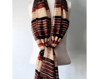 Vintage Symphony Womens Long Brown Striped Scarf Italy 62.5in Multipurpose Poly