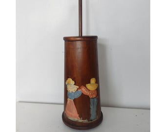 Zangola per burro vintage in legno da 28 pollici, dipinta a mano, stile arte popolare primitiva da fattoria.