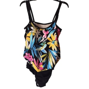 Vtg Maxine Of Hollywood One Piece Bathing Suit Sz 10 Tropical Beach Floral Vacay