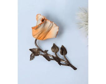 VTG Porcelaine Métal Fleur Décoration De Table Murale Figurine Art Nouveau Orange LIRE