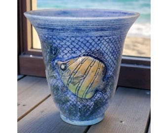 ヴィンテージ HHH サイン入り テクスチャー アート 陶器 花瓶 和風 90