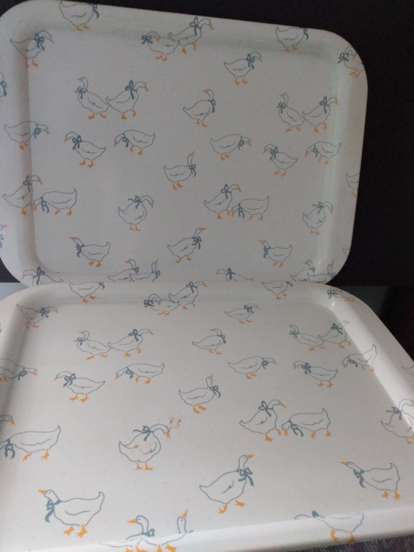 Pair of Vintage Blue Bow Goose Metal Trays Etsy