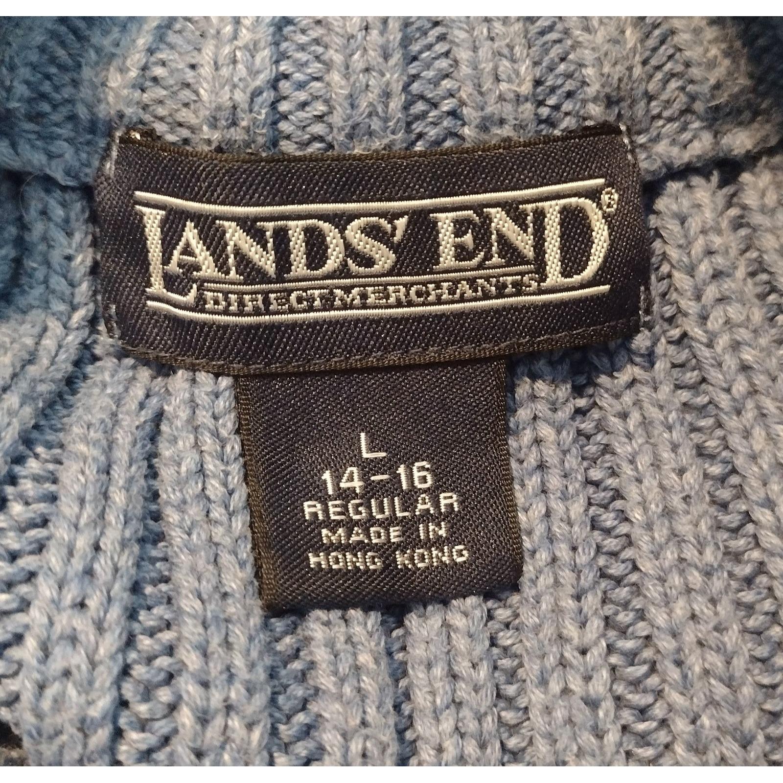 Vintage Lands End Ribbed Cable Knit Popover Sweater Size L 