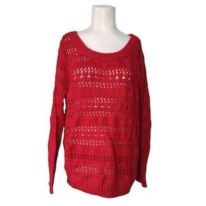 Bongo Metallic Open Knit Sweater Size 1X Vintage Red Holiday Party