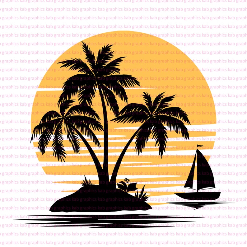 Ocean Sunset Palm Tree Svg Boat Svg Sunset Svg Transfer Etsy