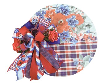 Patriotic Door Hanger, Red White Blue Floral Door Decor, Americana Summer Wreath, Fourth of July Front Door Sign, Memorial Day Decor
