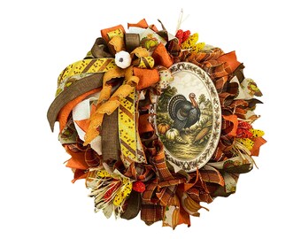 Thanksgiving Turkey Wreath, Fall Front Door Decor, Harvest Wreath, Traditional Autumn Door Wreath, Rustic Thanksgiving Decor