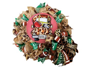 Football Wreath for Front Door, Football Door Hanger, Football Season Decor, Leopard Football Wreath, Tailgate Porch Decor