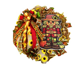 Fall Scarecrow Wreath, Sunflower Front Door Wreath, Autumn Deco Mesh Wreath, Farmhouse Fall Decor, Pumpkin Door Hanger