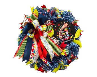Autism Awareness Wreath, It's OK To Be Different Wreath, Giraffe Door Hanger, Autism Acceptance Decor, Front Door Wreath