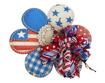 Patriotic Flower Door Hanger, Fourth of July Door Decor, Red White Blue Front Door Decoration, Americana Summer Wreath, USA Holiday Decor