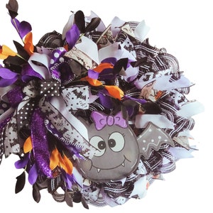 Handmade Halloween Bat Wreath - Purple and Orange Deco Mesh - Spooky Home Decor - Halloween Front Door Decoration