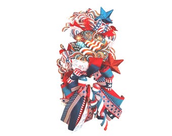 Patriotic Swag Wreath, 4th of July Door Swag, Americana Front Door Decor, Red White Blue Wreath, Memorial Day Decor, USA Flag Bow