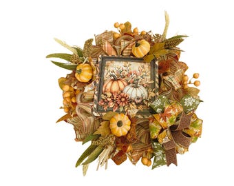Pumpkin Fall Wreath, Harvest Front Door Wreath, Autumn Pumpkin Decor, Thanksgiving Door Hanger, Farmhouse Fall Wreath, Handmade