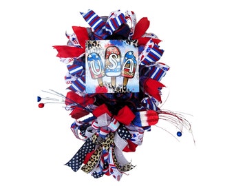 Patriotic USA Popsicle Wreath, 4th of July Decor, Red White Blue Door Hanger, American Pride, Independence Day, Summer Front Door Wreath