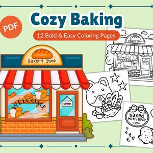 Cozy Baking Coloring Pages | 12 pages | Bold and Easy | Instant Download PDF