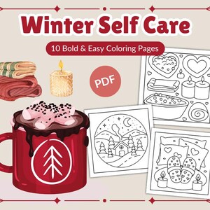 Winter Self Care Coloring Pages | 10 Bold & Easy pages | Instant Download PDF