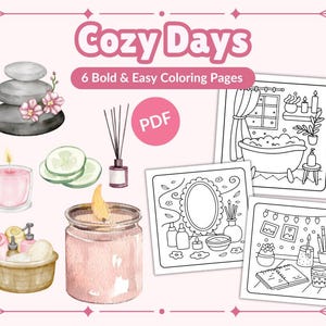 Cozy Days Coloring Pages | 6 Bold & Easy pages | Cute and Comfy Coloring Pages | Instant Download PDF