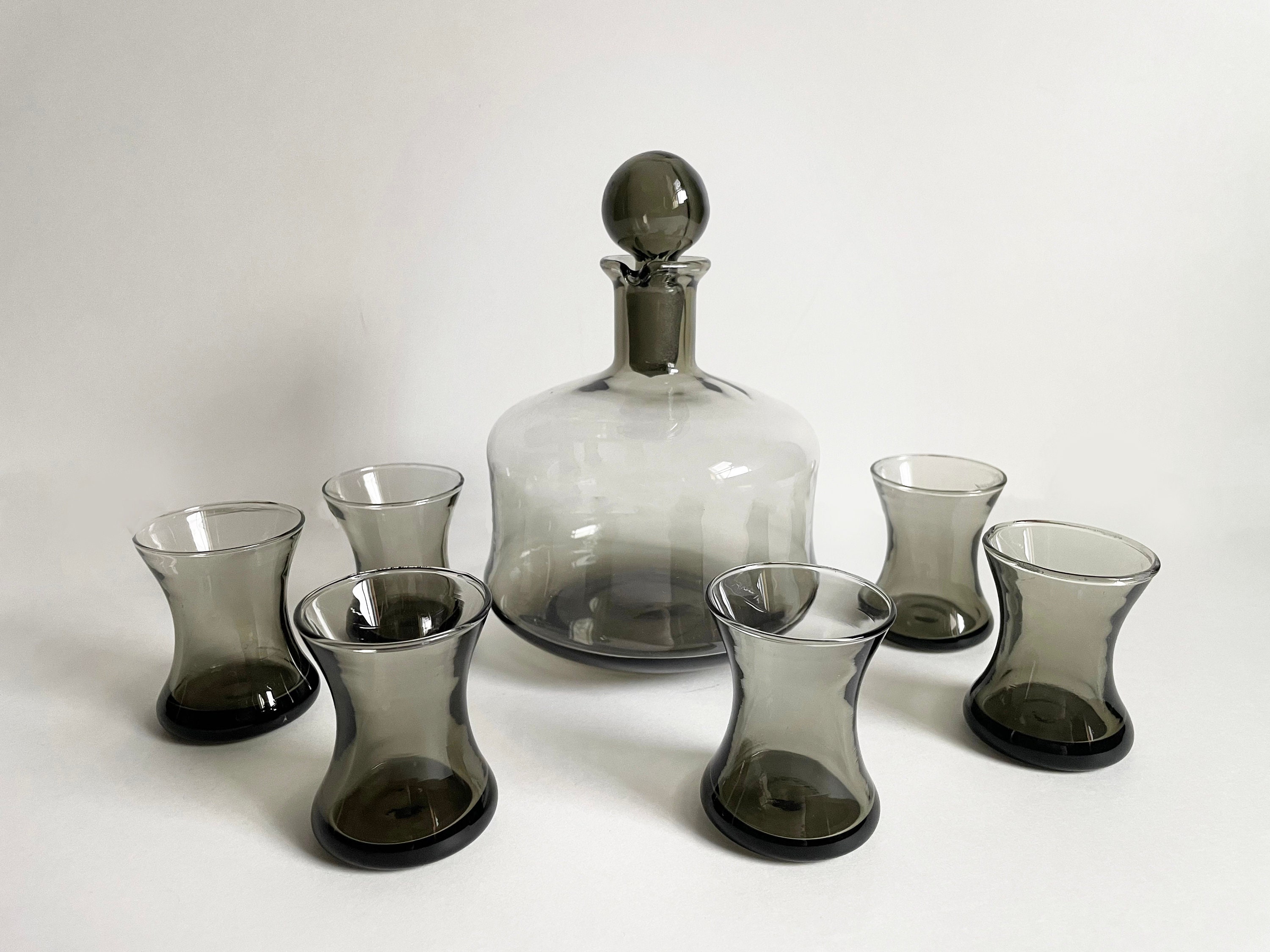 Mid Century Modern Blenko PeeDee Smoke Glass Decanter Set Etsy