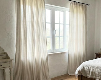 Natural Linen Curtain, Extra Long Drape, Back Tabs Curtain, Semi Sheer Curtain, Custom Size Available - 1 Linen Panel