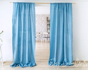 Linen Rod Pocket Curtain Panels - Set of 2 Linen Curtains - Long Semi Sheer Drapes for Bedroom, Living Room - Wide Window Custom Curtains