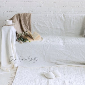 Loose linen couch cover, linen sofa slipcover, natural linen loveseat cover, slip cover for sofa, custom sofa seat cover