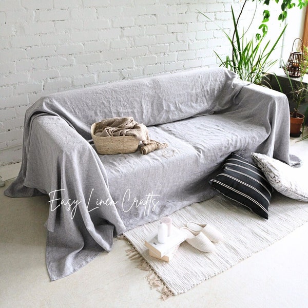 Linen sofa cover, couch cover, linen sofa slipcover, custom slipcover, natural linen loveseat cover, sofa throw cover, sofa seat cover