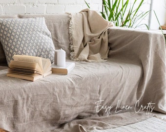 Couch slipcover, linen sofa cover, loveseat cover, natural linen couch cover, custom slip cover, sofa seat cover, sofa throw cover