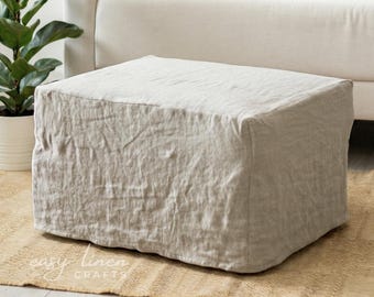Linen ottoman cover in various colors, linen pouf cover, footstool slipcover, pouffe footrest cover