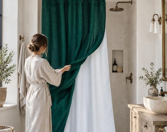 Linen Shower Curtain, Waterproof Shower Drape, Extra Long Bath Curtain, Custom Shower Curtain Panel with Tape