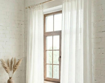 Linen Curtain Panel, Tab Top Drape, Semi Sheer European Stonewashed Drape, Custom Size - 1 Panel
