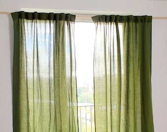 Linen Semi Sheer Custom Back Tab Curtain for Bedroom or Living Room - Natural Linen Drape - Long  Wide Window Drape - 1 Panel